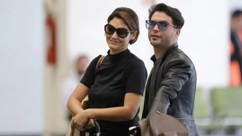 Michelle Bolsonaro e Agustin Fernandez no Aeroporto Internacional de Brasília