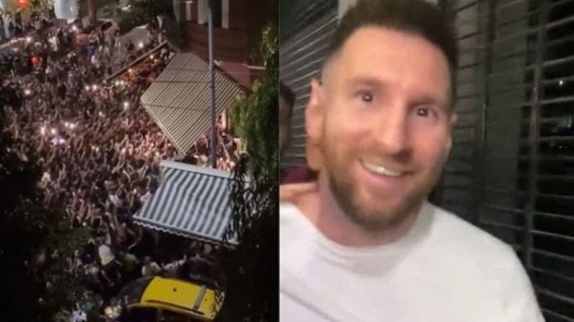 Lionel Messi enfrentou uma multidão de fãs na porta do restaurante onde ele foi jantar em Buenos Aires