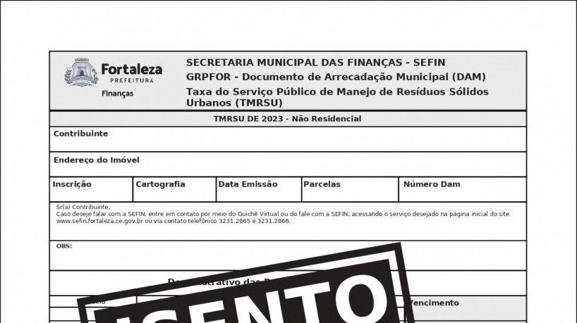 Taxa do Lixo enviará boleto com pagamento zero aos contribuintes isentos de Fortaleza