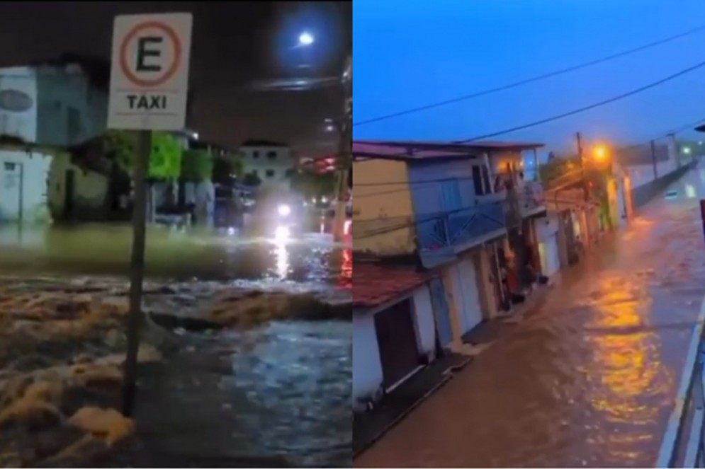 Fortes chuvas ocasionaram o rompimento de uma barragem do município de Farias Brito, e a água invadiu casas e comércios da cidade(Foto: WhatsApp O POVO)