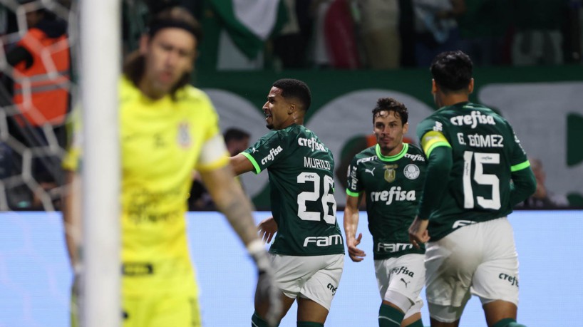 O jogador Murilo, da SE Palmeiras, comemora seu gol contra a equipe do SC Corinthians P, durante partida válida pela terceira rodada, do Campeonato Brasileiro, Série A, na arena Allianz Parque. (Foto: Cesar Greco/Palmeiras/by Canon)