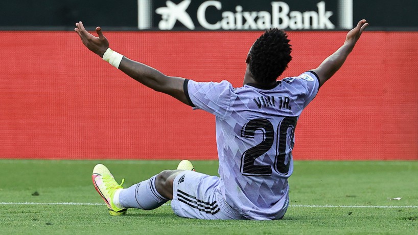 Vinícius Júnior durante partida contra o Valencia, jogo que sofreu ataques racistas