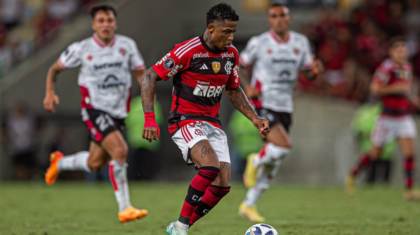 Atacante Marinho no jogo Flamengo x Ñublense, no Maracanã, pela Copa Libertadores 2023