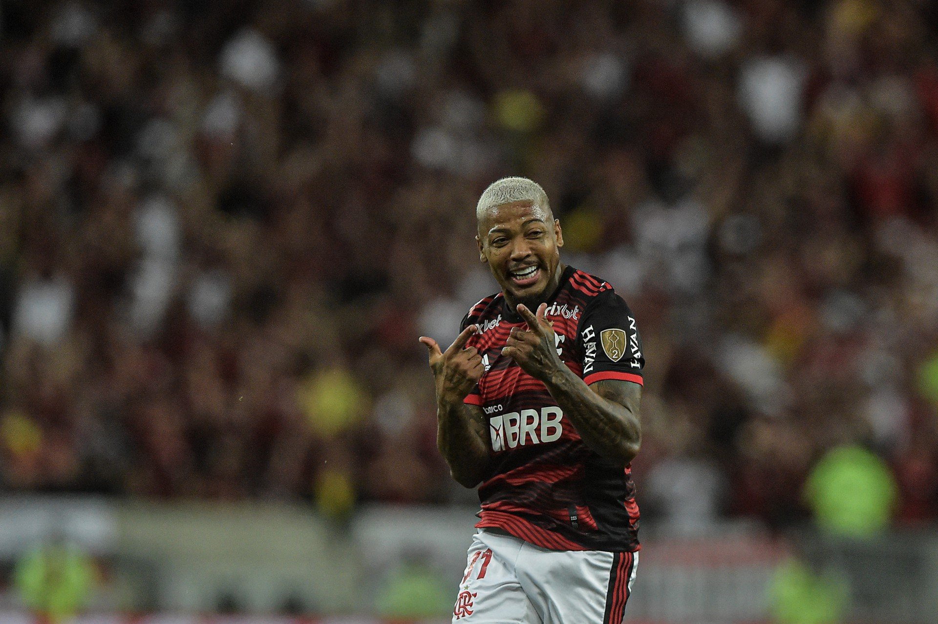 Atacante Marinho comemora gol no jogo Flamengo x Vélez Sarsfield, no Maracanã, pela Copa Libertadores 2022 (Foto: Staff images / CONMEBOL)