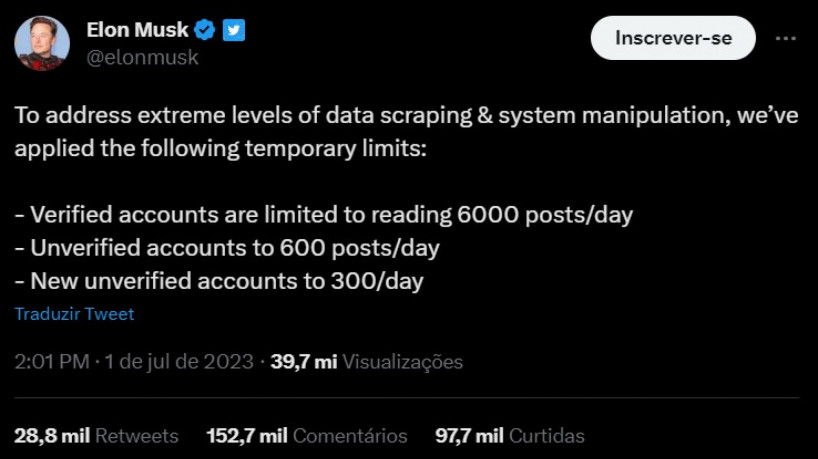 O dono do twitter anunciou as mudanças na plataforma neste sábado