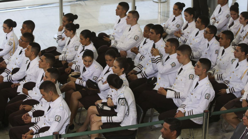 O Presidente Jair Bolsonaro durante o Lançamento do Programa Nacional das Escolas Cívico-Militares – PECIM.