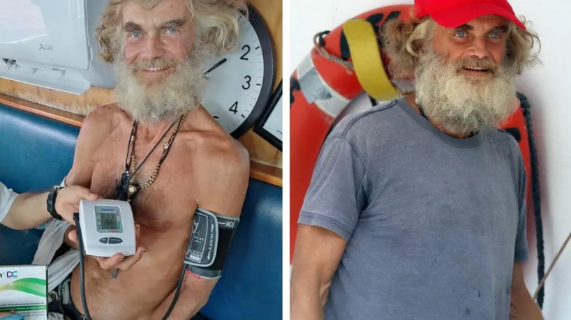 Shaddock deixou o barco com uma barba crescida e usando um boné da marca da empresa que o resgatou; confira mais detalhes sobre o naufrágio