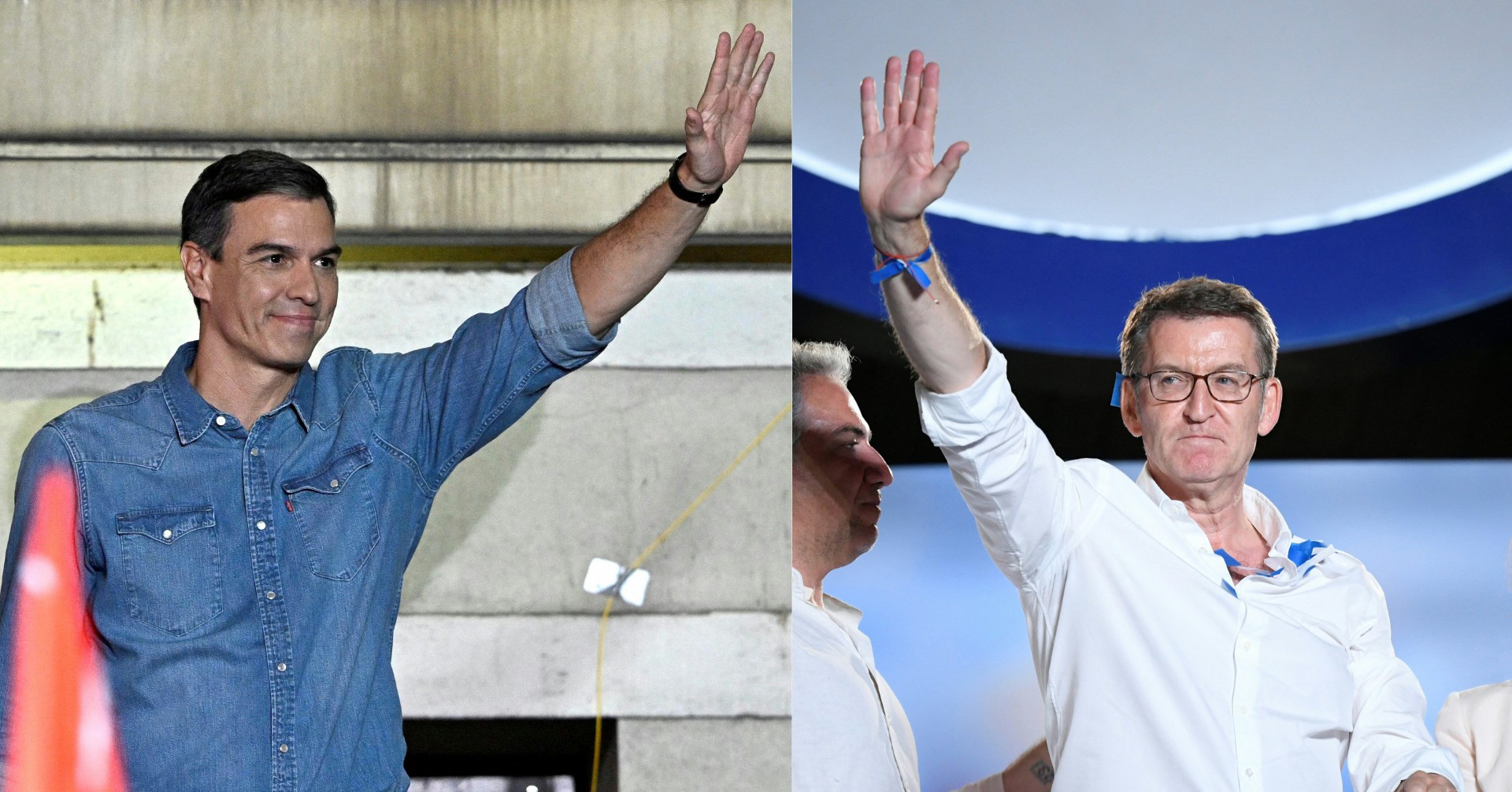 ￼Combinação de fotos com Pedro Sánchez e Alberto Feijóo (Foto:  JAVIER SORIANO, OSCAR DEL POZO / AFP)