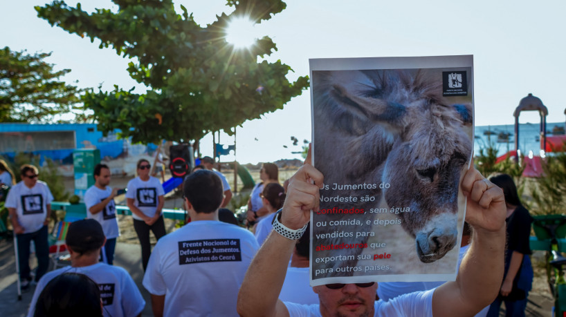 ￼O grupo de manifestantes se reuniu na avenida Beira-Mar, em frente ao Mercado dos Peixes, neste domingo, 30