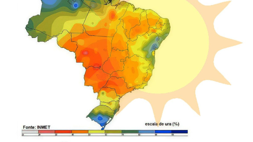 Ilustração do mapa do Brasil mostrando altas tempuraturas. Fonte: INMET