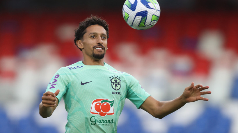 Zagueiro Marquinhos em treino da seleção brasileira no Estádio Mangueirão, em Belém