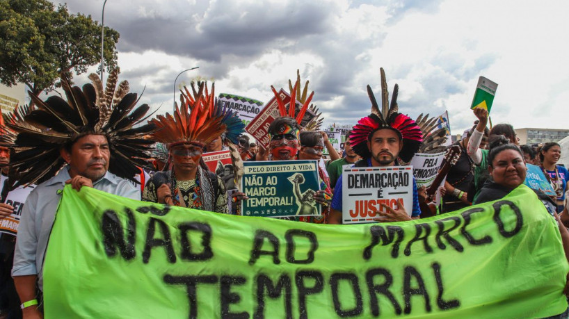 Brasília (DF), 30/08/2023, Manifestação de Indígenas contra o marco temporal, na Esplanada dos Ministérios.  Foto: Antônio Cruz/Agência Brasil