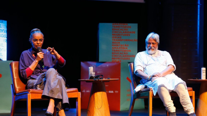 São Paulo SP 22/09/2023 . Ministra do Meio Ambiente, Marina Silva e Rajendra Singh , participam do Fórum Virada Sustentável, na Unibes Cultural, em São Paulo. Foto: Paulo Pinto/Agência Brasil