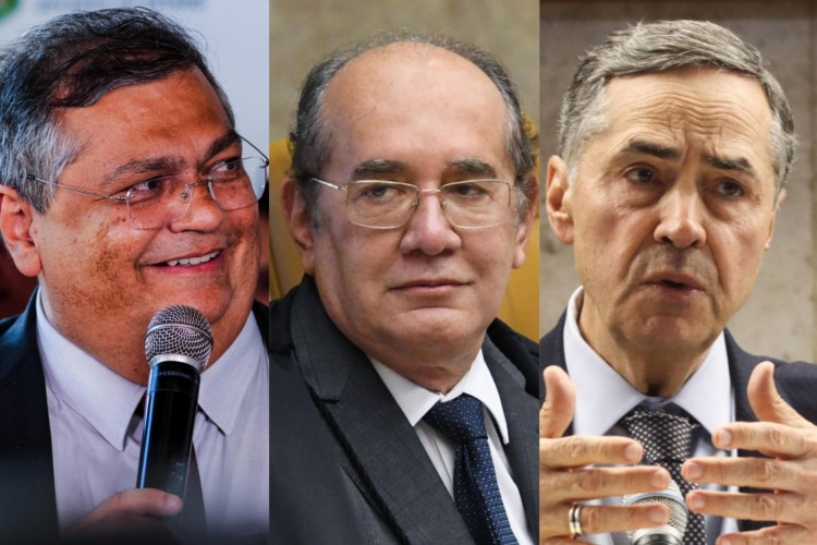 O ministro da Justiça, Flávio Dino e os magistrados do STF, Gilmar Mendes e Luis Roberto Barroso