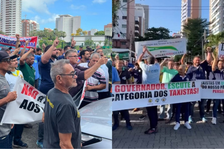 Taxistas fazem manifestação em direção ao Palácio da Abolição para expressar as demandas da categori.  Mobilização afetou o trânsito em alguns trechos da região