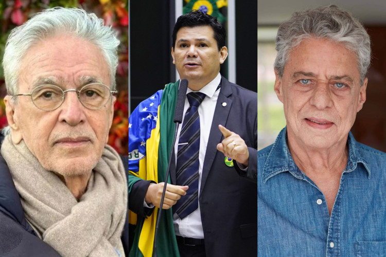 Caetano Veloso, deputado federal Gilvan da Federal (PL) e Chico Buarque 