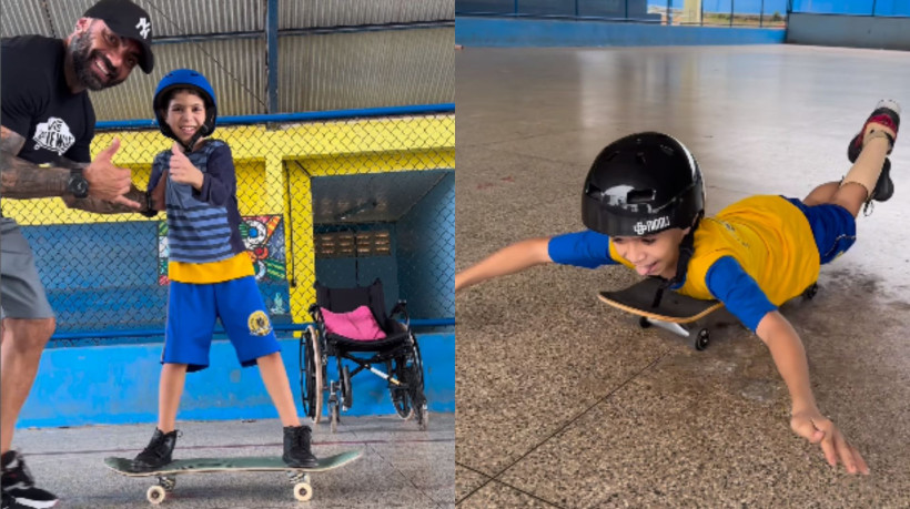  Júlio com Luiz aprendendo e aprimorando suas habilidades no esporte e se divertindo