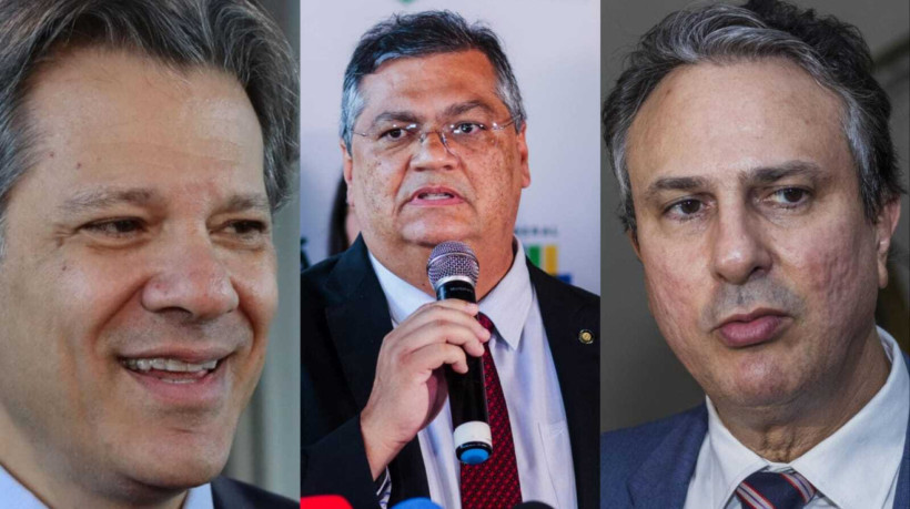 Os ministros Fernando Haddad, Flávio Dino e Camilo Santana