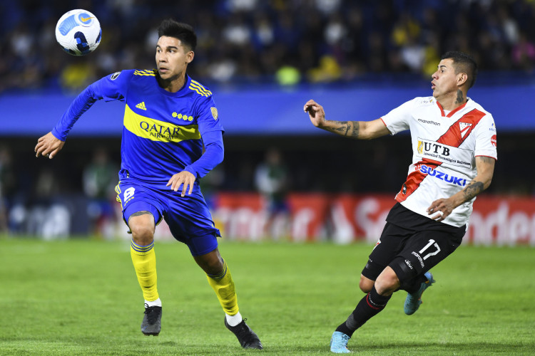 Volante Pol Fernández no jogo Boca Juniors x Always Ready, em La Bombonera, pela Copa Libertadores 2022