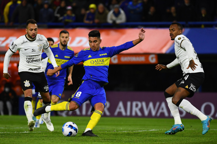 Volante Pol Fernández no jogo Boca Juniors x Corinthians, em La Bombonera, pela Copa Libertadores 2022