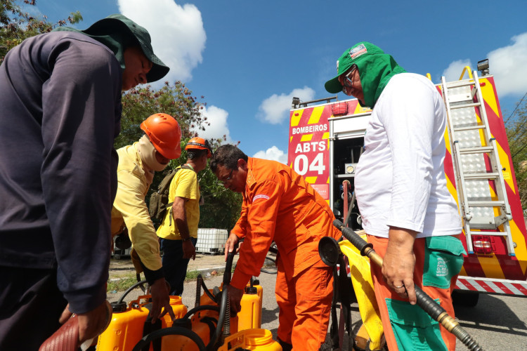 Bombeiros seguem contenção do incêndio no Parque do Cocó, em Fortaleza