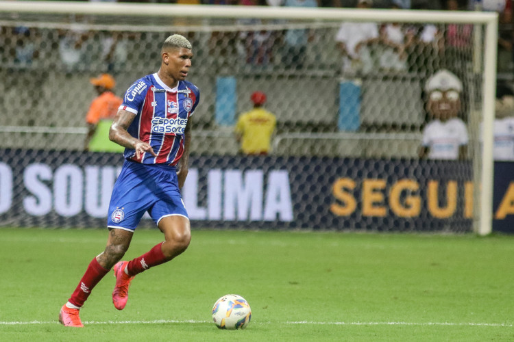 Zagueiro Marcos Victor no jogo Bahia x Jequié, na Fonte Nova, pelo Campeonato Baiano 2024