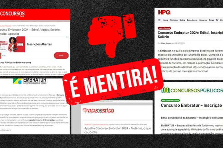 Sites que anunciam concurso público falso da Embratur