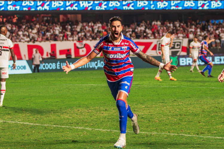 Atacante Lucero comemora gol no jogo São Paulo x Fortaleza, no Morumbis, pelo Campeonato Brasileiro Série A 2024