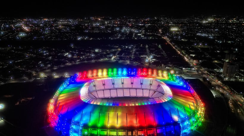 FORTALEZA, CEARÁ, BRASIL- 07:05.2024: Fotos Aéreas. Posse do Grupo de Trabalho de Enfrentamento à LGBTIfobia nos Estádios do Ceará. Arena Castelão. (Aurélio Alves/ JORNAL O POVO) 