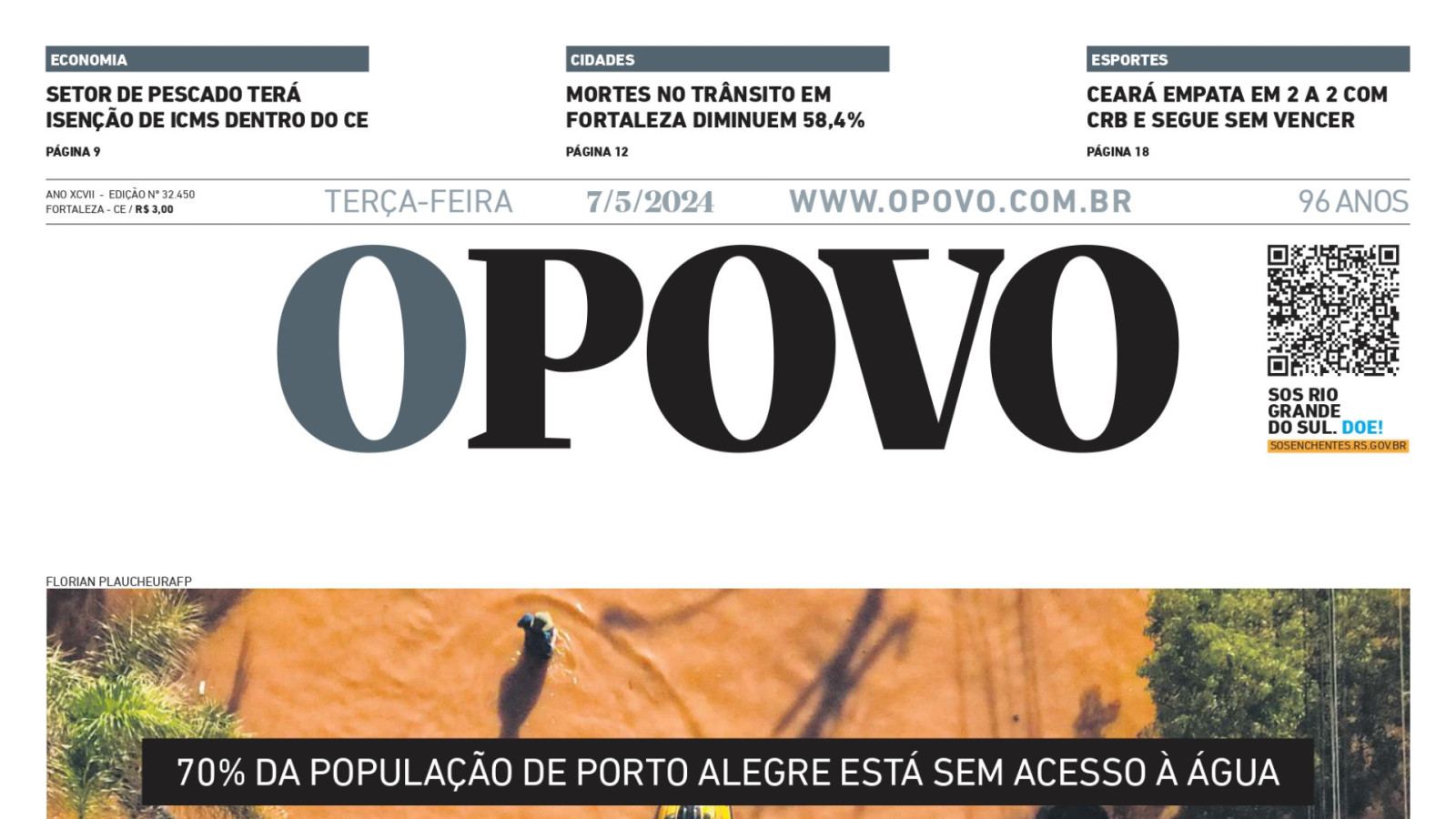 Capa da edição de terça-feira, 7 de maio de 2024 (Foto: O POVO)