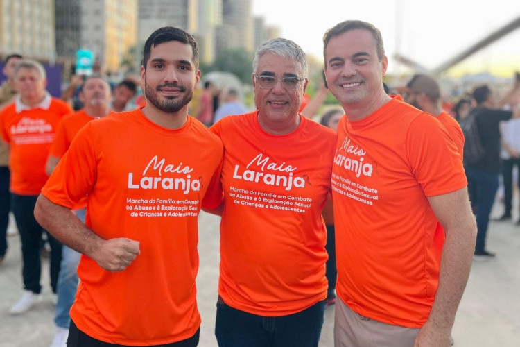 Os pré-candidatos à Prefeitura de Fortaleza, André Fernandes (PL), Eduardo Girão (Novo) e Capitão Wagner (União)