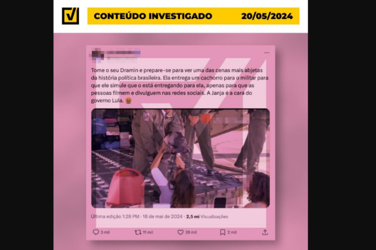 É falso que Janja tenha conbinado com militar para entregar cachorro e viralizar nas redes sociais