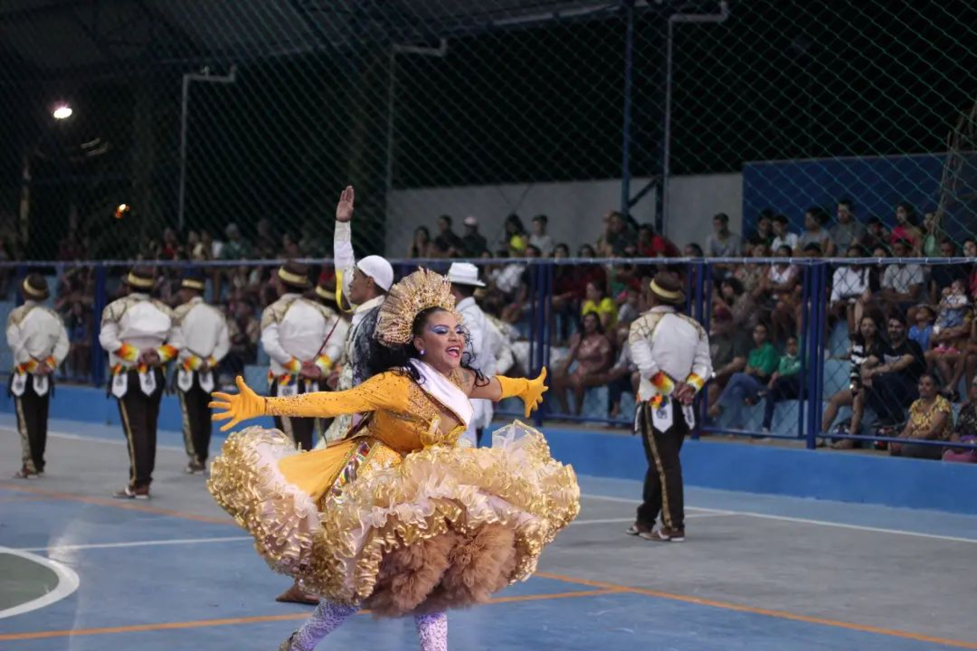 Quadrilha Junina Guaraci, do Crato, se apresenta no evento de abertura do Ceará Junino 2024 (Foto: Ponta da Serra Junino/Divulgação)