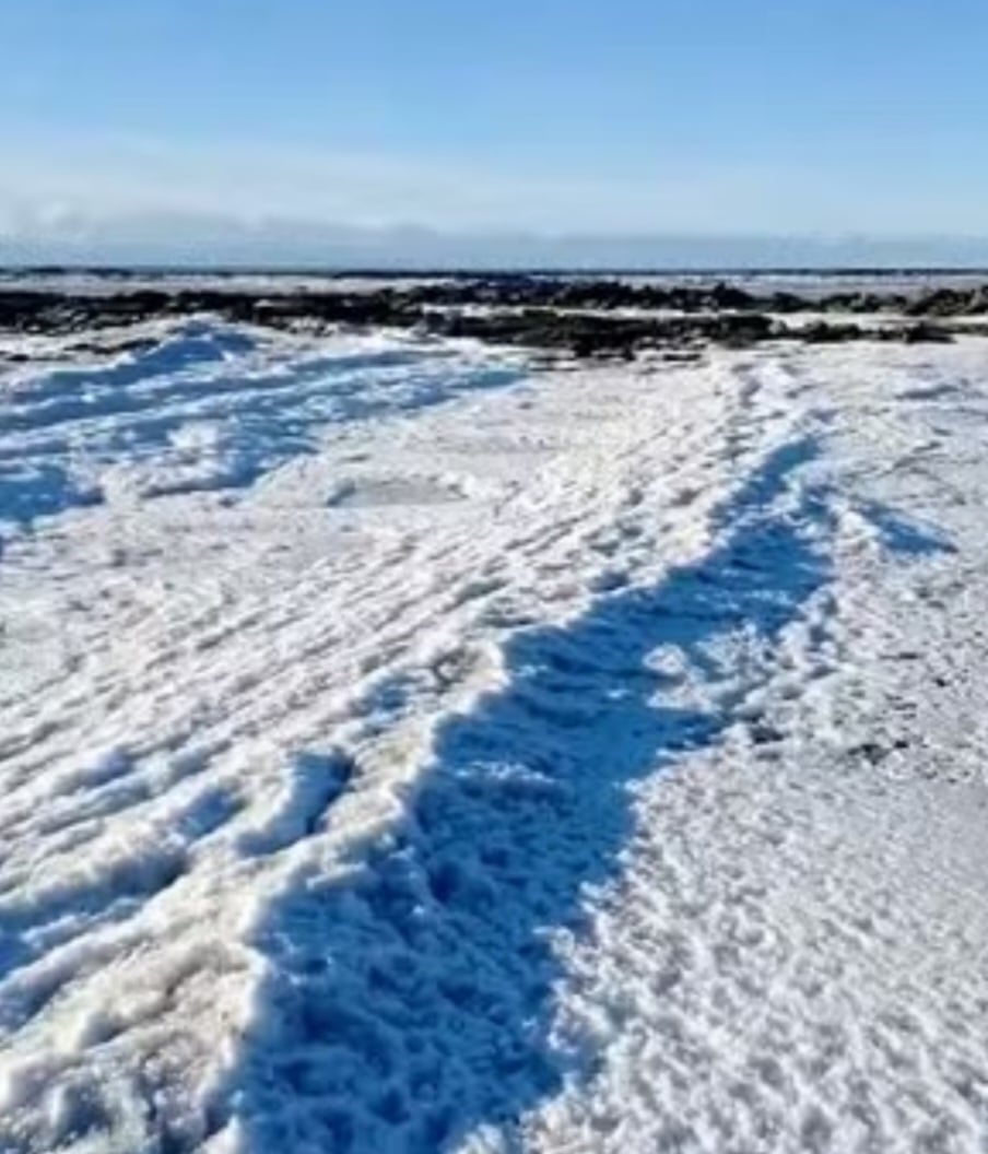 Temperaturas extremamente baixas causaram o congelamento de ondas no mar da Patagônia. 