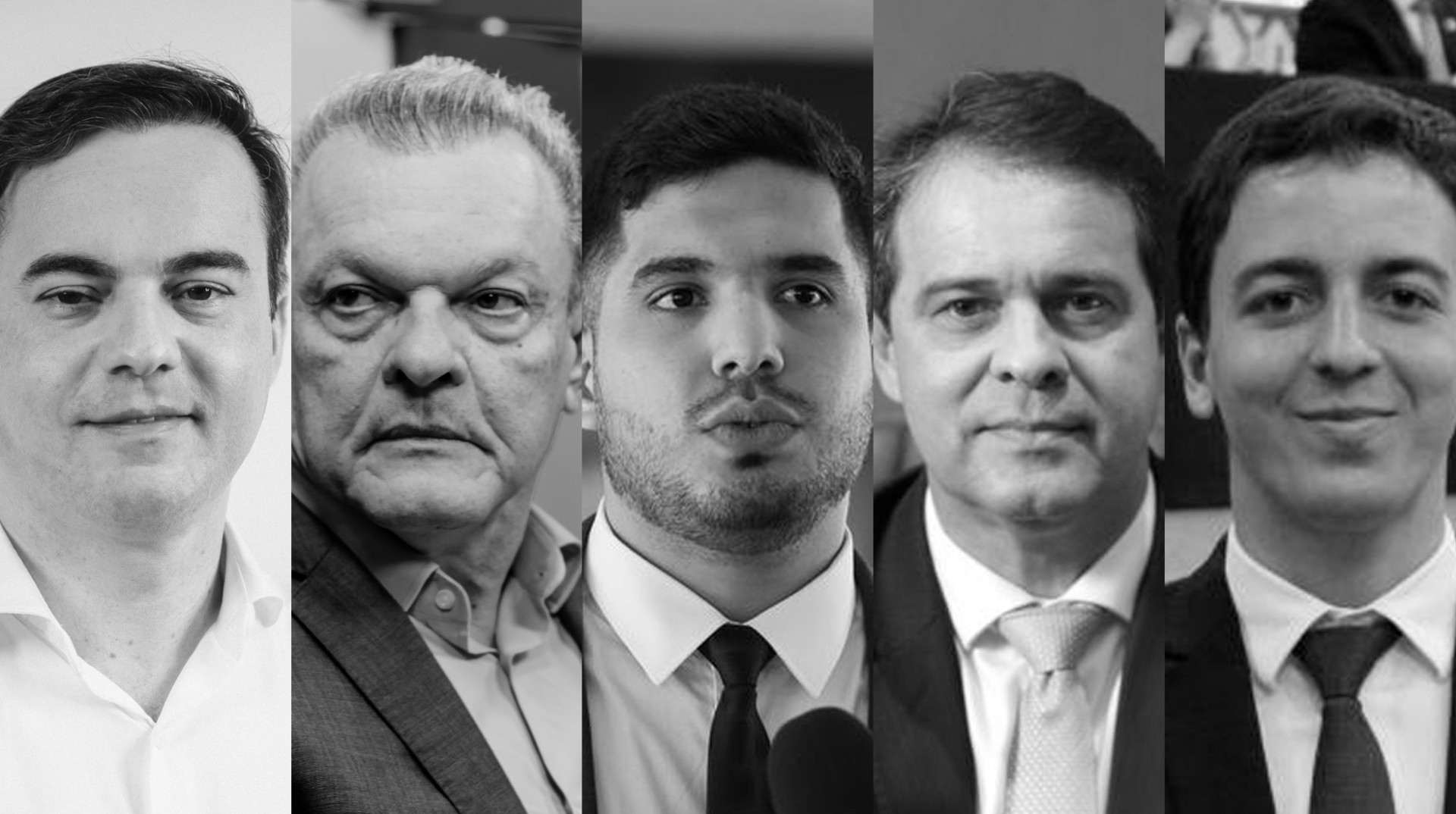 Capitão Wagner, 
José Sarto, André Fernandes, Evandro Leitão e Célio Studart na primeira pesquisa O POVO/Datafolha para Prefeitura de Fortaleza, publicada na quinta, 27 (Foto: Montagem O POVO)