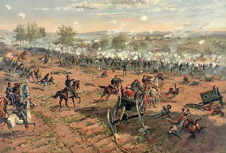 A histórica Batalha de Gettysburg, uma das mais importantes e a mais sangrenta da Guerra da Secessão, nos Estados Unidos, aconteceu entre os dias 1 e 3 de julho de 1863.
