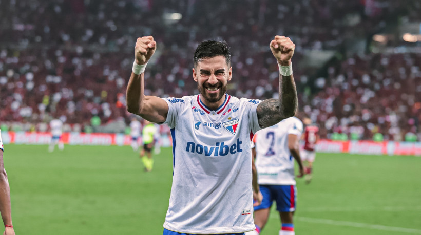 RIO DE JANEIRO-RJ, BRASIL, 11-07-2024: Lucero, atacante do Fortaleza, comemora gol da vitória de 2 a 1 sobre o Flamengo no estádio Maracanã pelo campeonato brasileiro da série A - 2024. (Foto: Matheus Amorim / Fortaleza EC) 