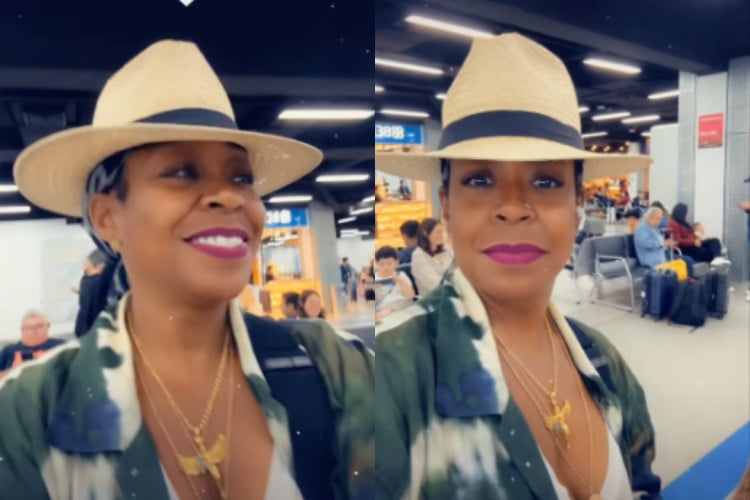 Tichina Arnold chega ao Aeroporto de Guarulhos, na manhã desta sexta-feira, e já está a caminho de Fortaleza, para o Sana 2024