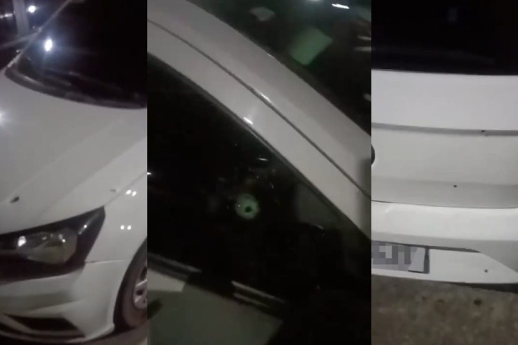 Motorista gravou vídeo e publicou nas redes sociais mostrando as marcas dos disparos que atingiram veículo