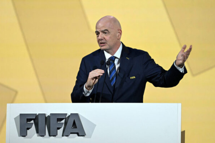 FIFA President Gianni Infantino delivers closing remarks during the 74th FIFA Congress in Bangkok on May 17, 2024. The 74th FIFA Congress is taking place in Bangkok with member associations voting on a range of issues including confirmation of the host nation or nations for the 2027 women's football World Cup. (Photo by Manan VATSYAYANA / AFP)