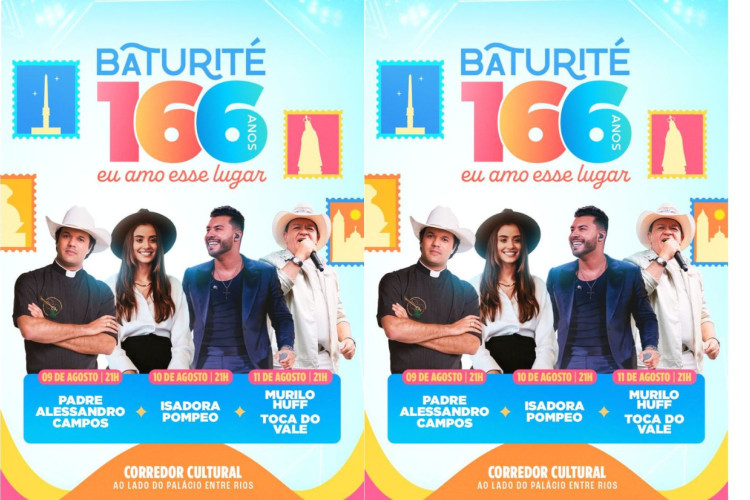 Cartaz de divulgação da festa de emancipação de Baturité, que contempla 166 anos