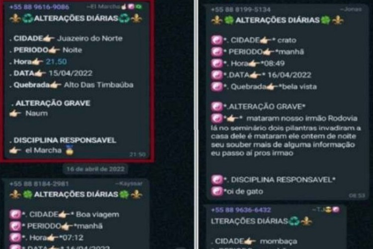 Dados extraídos das conversas do grupo de WhatsApp do PCC são alvo de denúncia do MPCE 