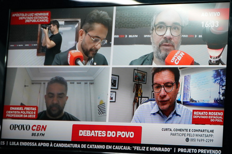 Debates do Povo contou com deputados estaduais Renato Roseno (Psol) , Apóstolo Luiz Henrique (Republicanos) e do cientista político e professor da Uece Emanuel Freitas