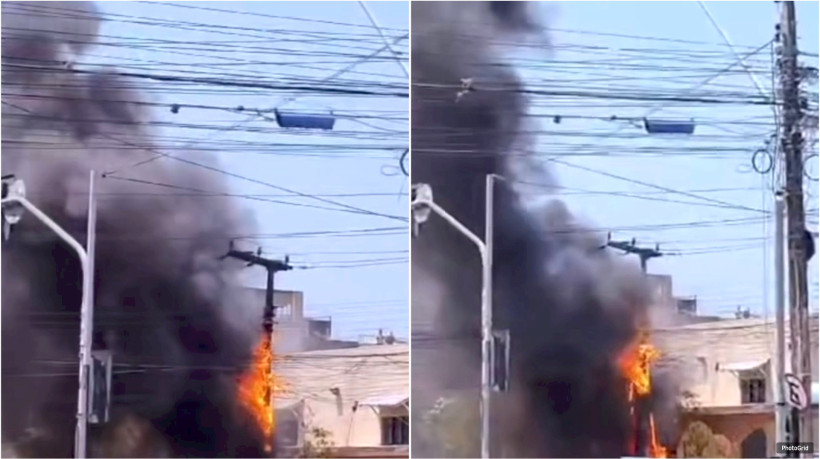 Poste de iluminação pega fogo no bairro Cristo Redentor, em Fortaleza