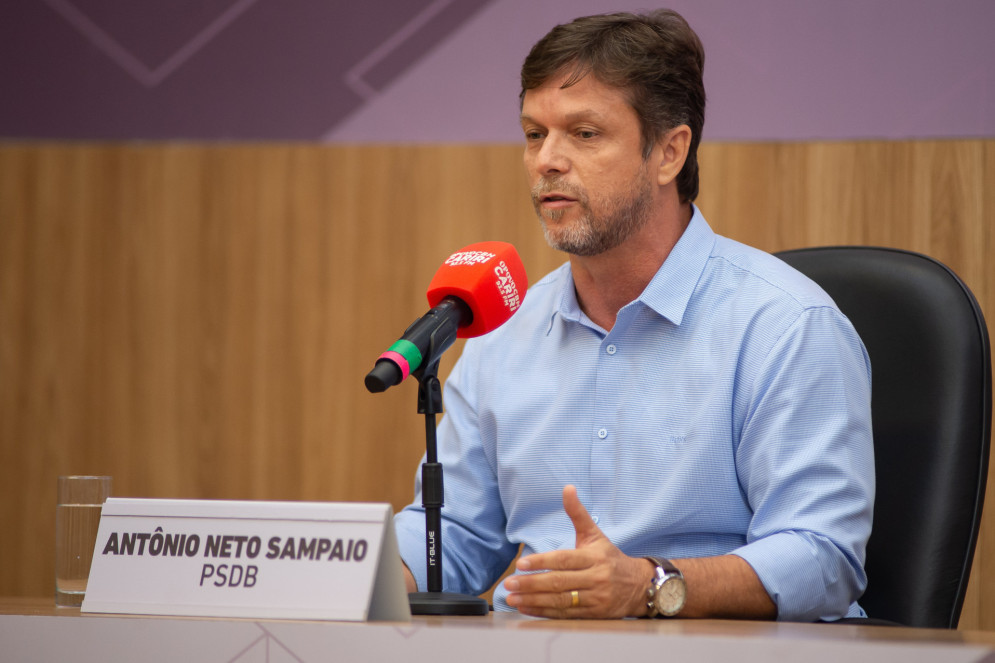 20-08-2024. Barbalha, Ceará. Antonio Neto Sampaio (PSDB) participou do debate do O POVO para a prefeitura de Barbalha(Foto: Jorge Vitor/especial para O POVO)