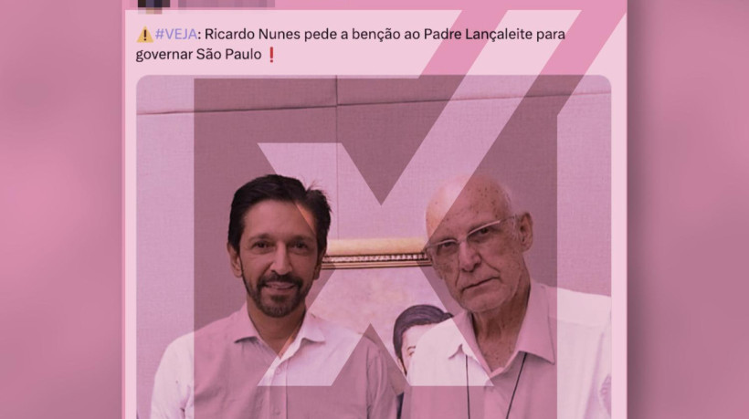 Publicação engana ao afirmar que foto mostra o prefeito Ricardo Nunes após pedir bênção ao padre Júlio Lancellotti para candidatura à reeleição em São Paulo