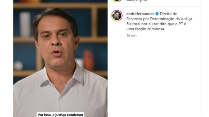 André Fernandes publicou nas redes sociais o direito de resposta concedido pela Justiça a Evandro Leitão. Pedido foi solicitado após deputado federal associar o PT à facção criminosa