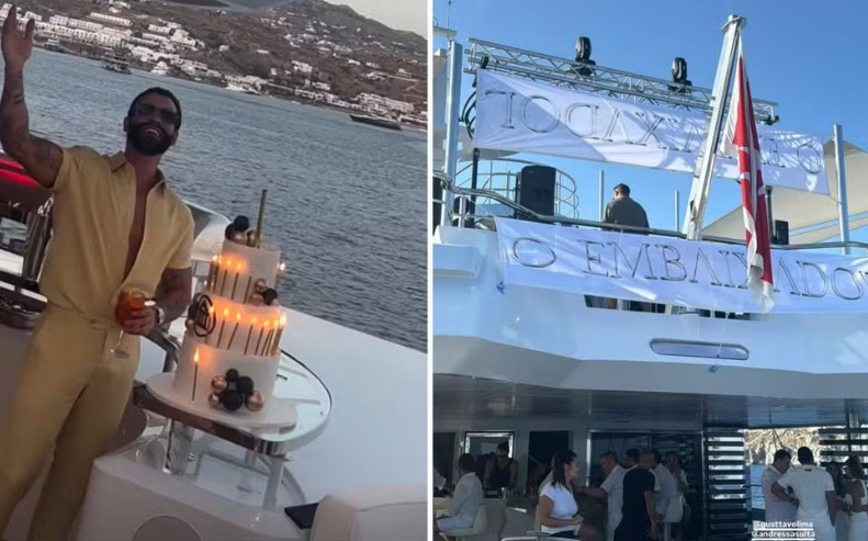 O cantor Gusttavo Lima festejou o aniversário de 35 anos com uma festa de arromba num navio cujo aluguel custa mais de 1 milhão de reais por dia. Celebridades participaram da comemoração. 