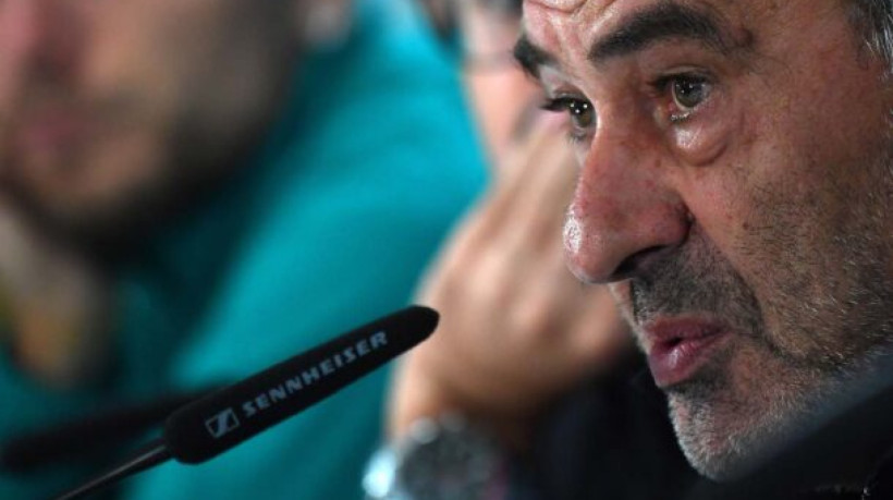 Lazio's Italian headcoach Maurizio Sarri attends a press conference at Celtic Park stadium in Glasgow, on October 3, 2023 on the eve of their UEFA Champions League Group E football match against Celtic. (Photo by ANDY BUCHANAN / AFP) (Photo by ANDY BUCHANAN/AFP via Getty Images)