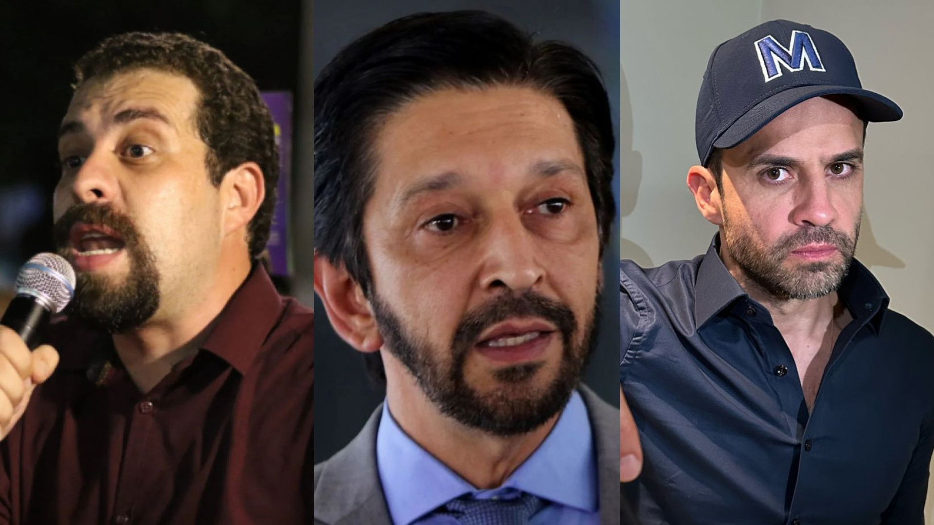 Boulos, Nunes e Marçal estão empatados tecnicamente em pesquisa Datafolha (Foto: Mateus Dantas em 22/08/2019; Wilson Dias/Agência Brasil; Reprodução/Instagram@pablomarcalporsp)